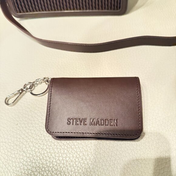 NWT STEVE MADDEN BEVELYN MATELASSE SATCHEL CROSSBODY BAG CREDIT CARD CASE BROWN - Picture 7 of 9